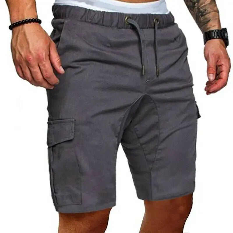 Casual Shorts Mens Summer Cargo Shorts Gym Sport Running Workout Cargo Pants Jogger Trousers Drawstring Solid Jogging Shorts Men