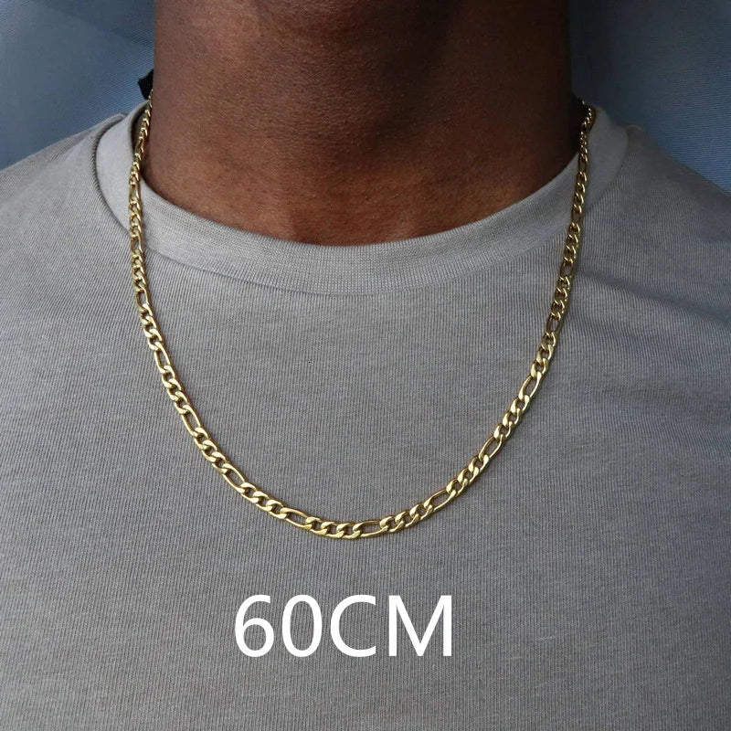 Fashion New Figaro Chain Necklace Men 3mm Stainless Steel Gold Color Long Necklace For Men Jewelry Gift Collar Hombres