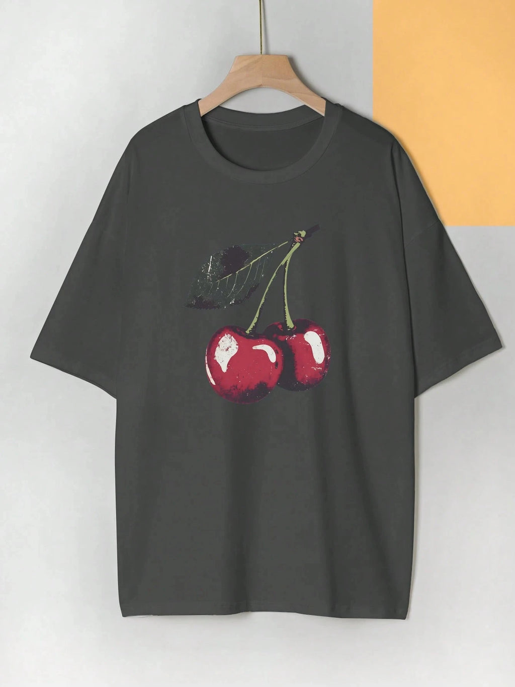 Women's T-Shirt Black White, Gray, and Cherry Simple Casual Top