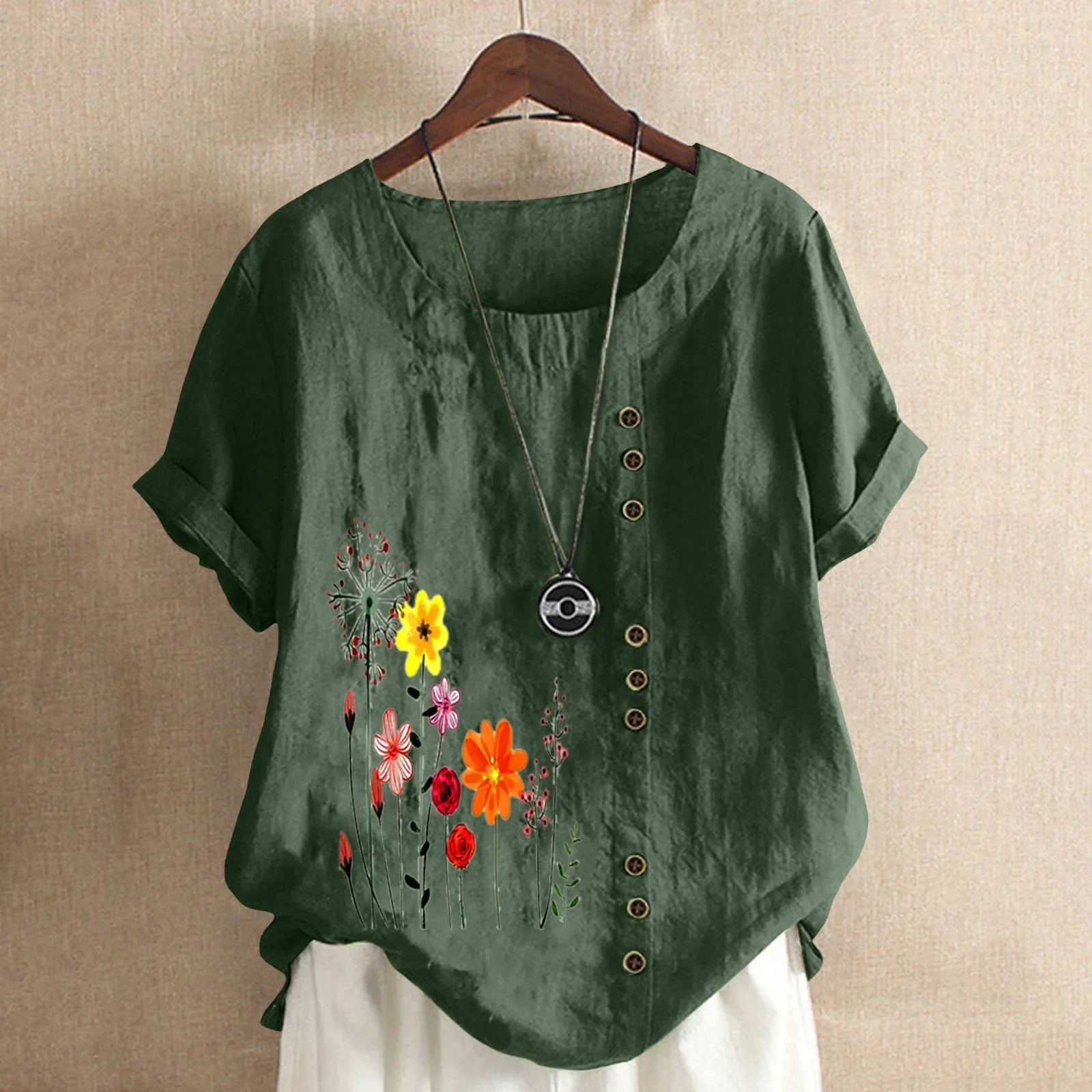 Women Cotton Linen Blouse 2025 Summer Vintage Floral Embroidery Blusas Mujer Casual O Neck Short Sleeve Loose Tops And Blouses