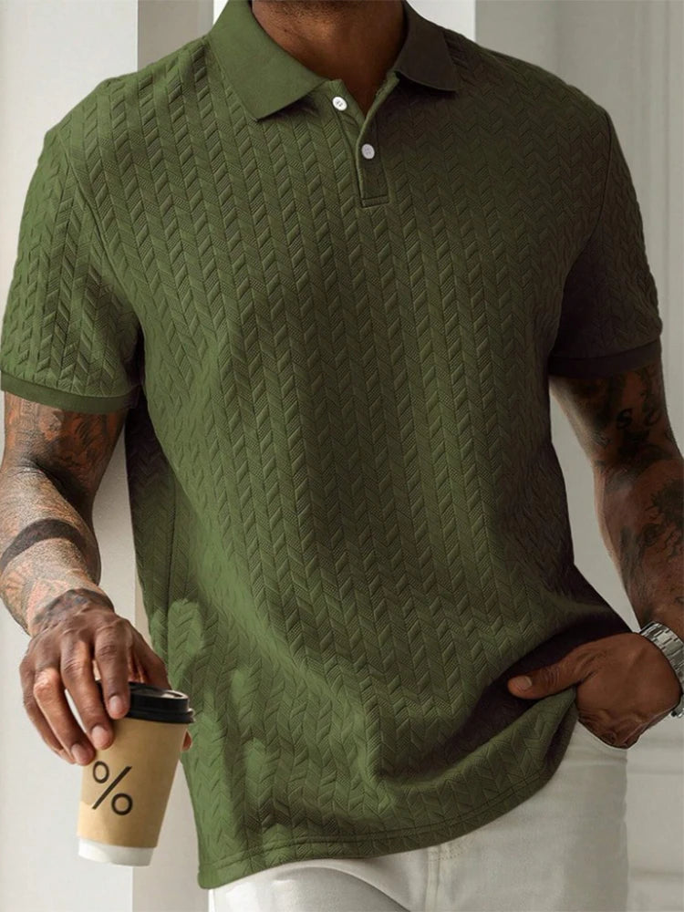Stylish Mens Textured Polo Shirts Casual Turn-down Collar Buttoned Short Sleeve Polo T Shirt Men Spring Summer Fashion Pullovers