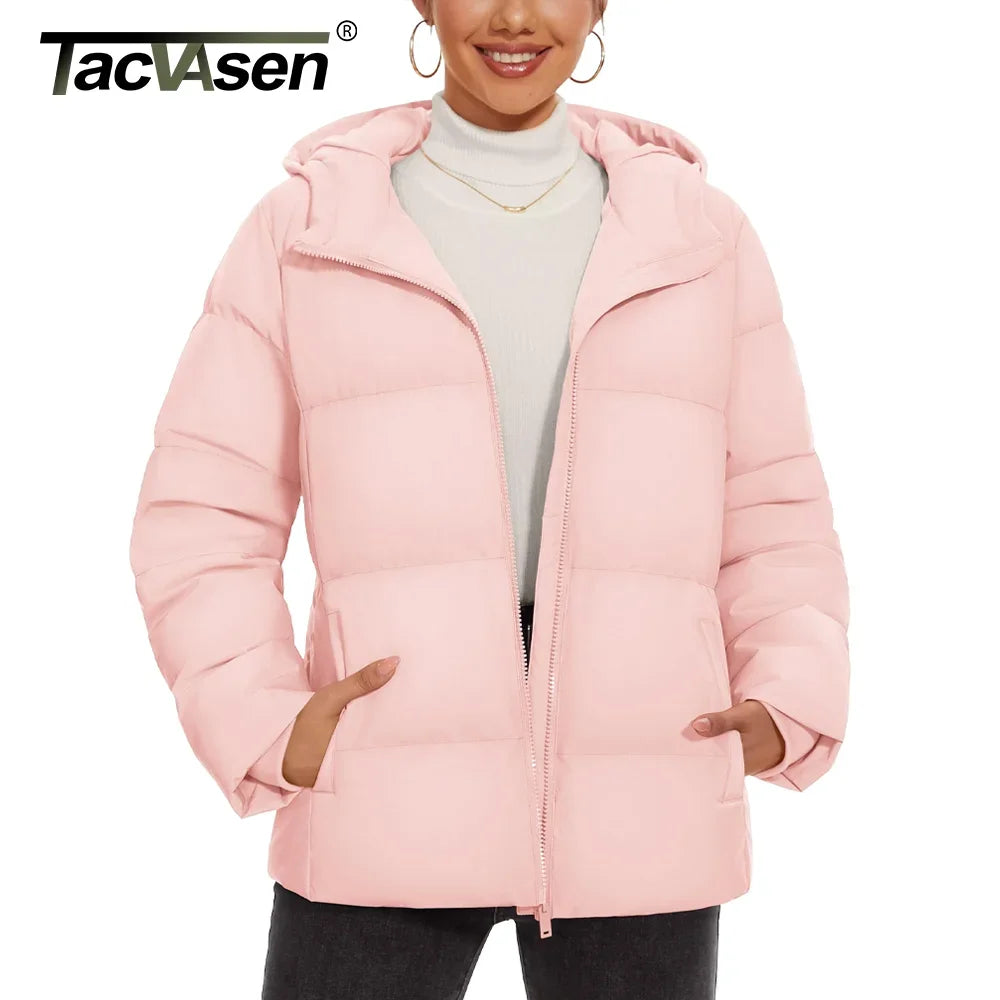 TACVASEN Winter Down Jackets Womens Hooded Puffer Jackets Lightweight Thermal Warm Down Coats Padded Jacket Quilted Coat Outwear