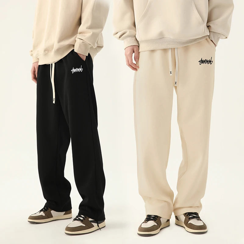 Men's Graphic Drawstring Waist Sweatpants, Regular Fit Casual Pocket Straight Leg Pants for Daily Wear, Men's Bottoms for Season