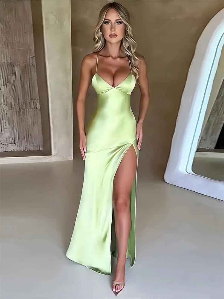Avrilyaan Satin Backless Slim Sexy Dress Women 2024 Bodycon Long Summer Dress Mermaid Elegant NightClub Party Dresses Vestidos