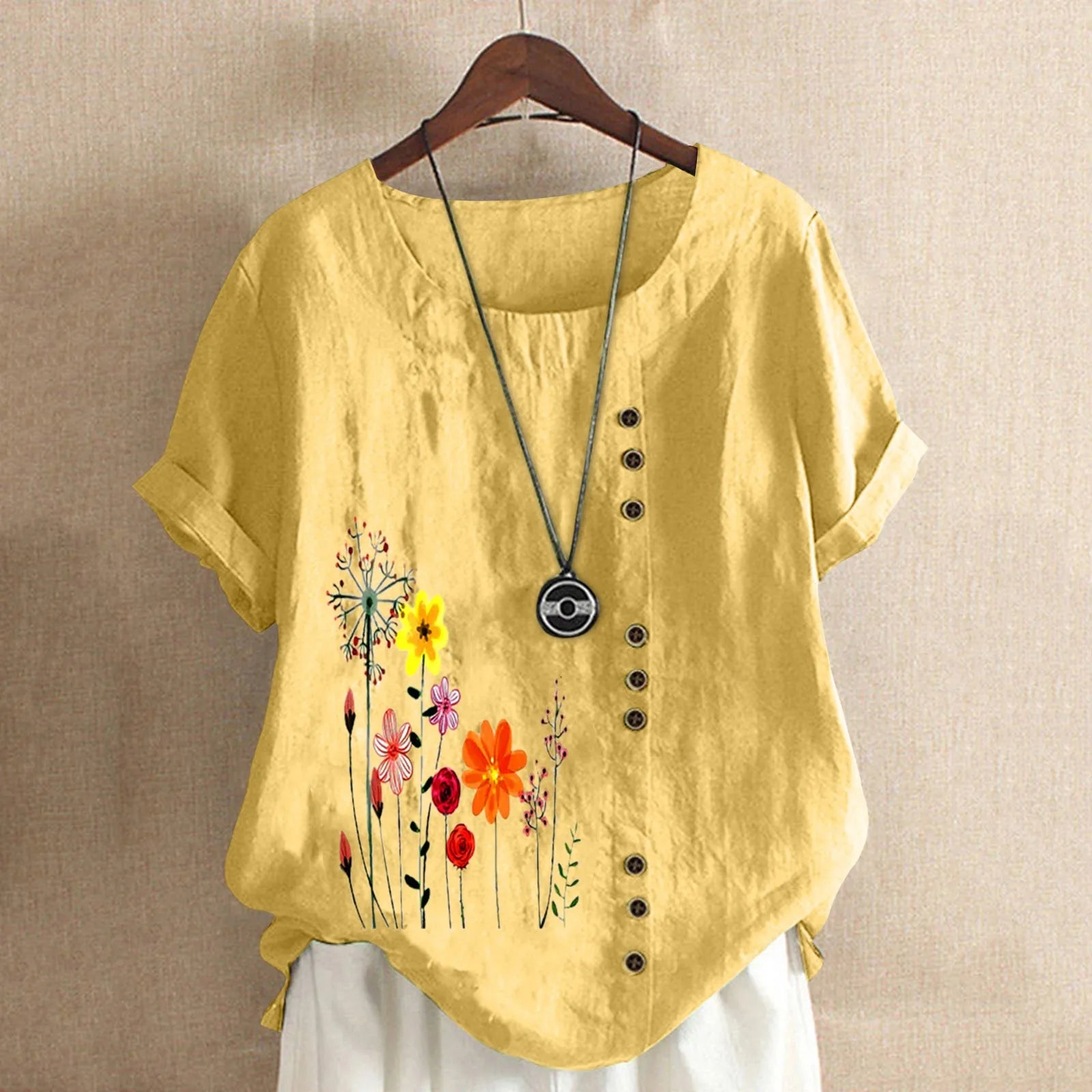 Women Cotton Linen Blouse 2025 Summer Vintage Floral Embroidery Blusas Mujer Casual O Neck Short Sleeve Loose Tops And Blouses