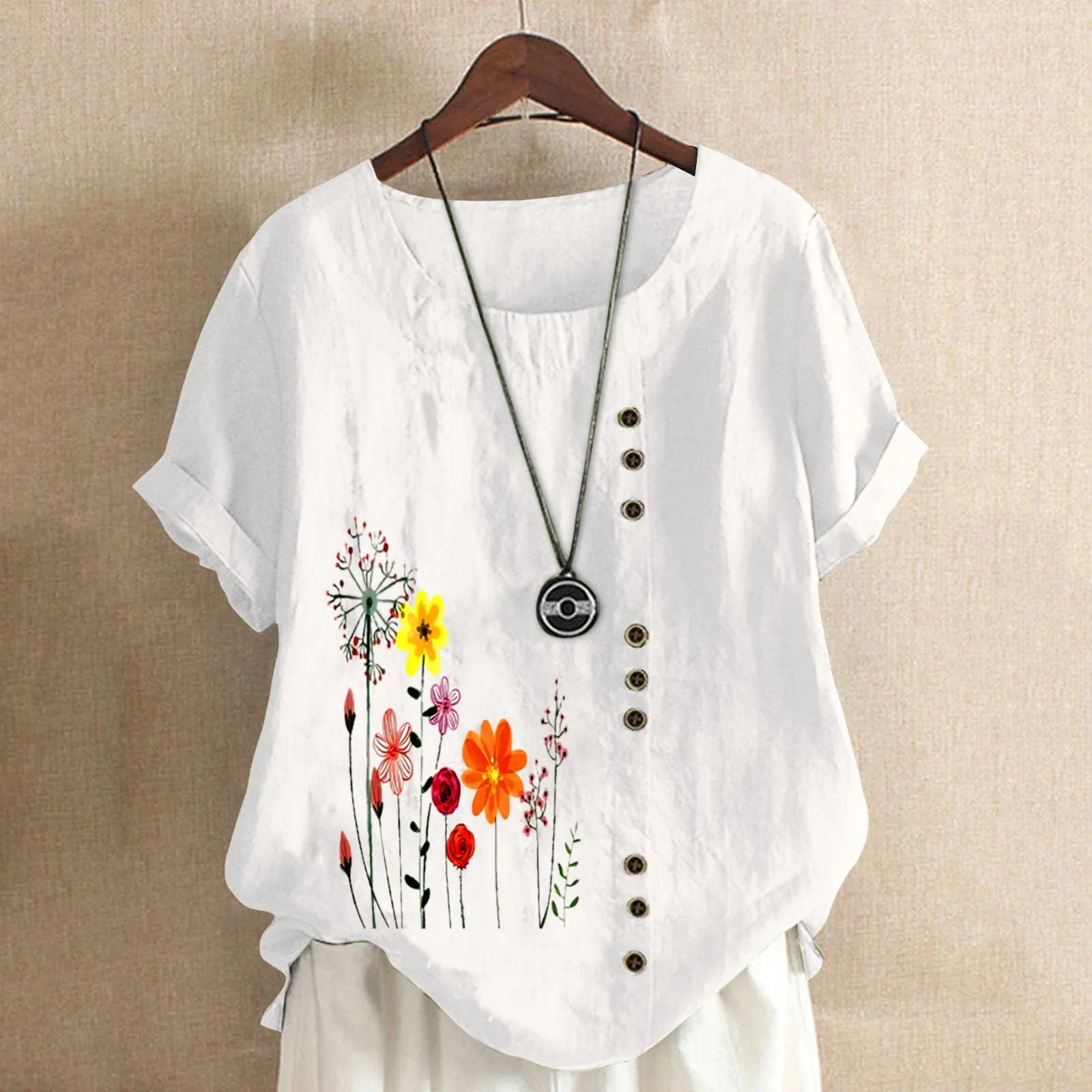 Women Cotton Linen Blouse 2025 Summer Vintage Floral Embroidery Blusas Mujer Casual O Neck Short Sleeve Loose Tops And Blouses