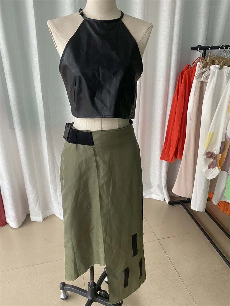 Women's Suit New Fashion Sleeveless Neck Short Top Irregular Skirt Two Piece Set for Women