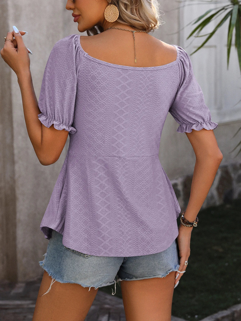 2025 spring and summer new women's V-neck drawstring waist sexy short-sleeved solid color T-shirt