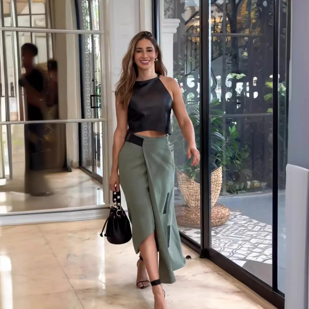 Women's Suit New Fashion Sleeveless Neck Short Top Irregular Skirt Two Piece Set for Women