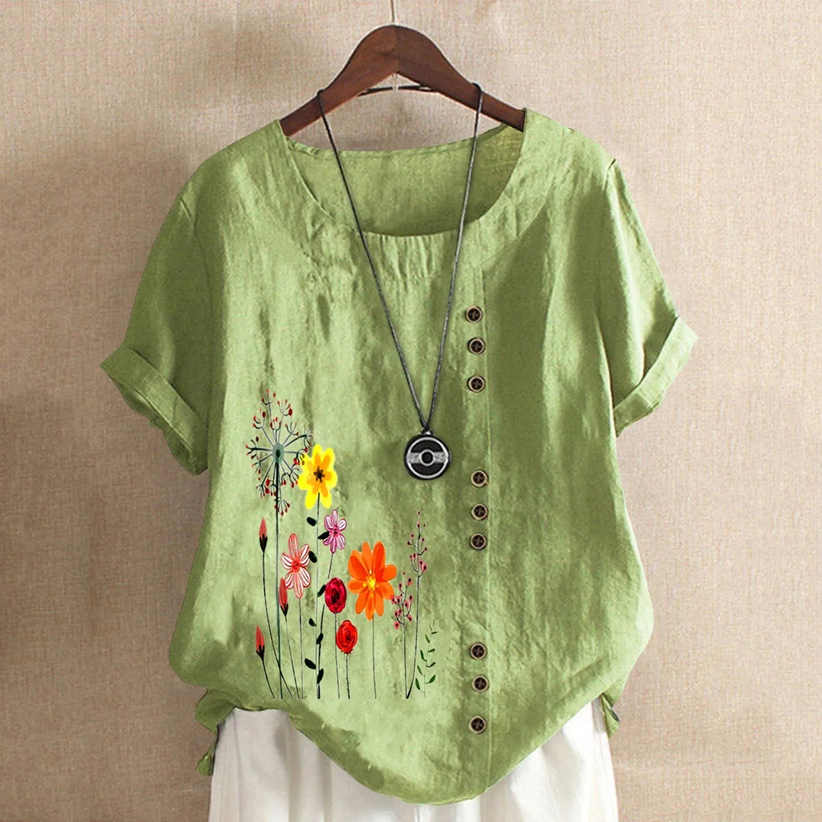 Women Cotton Linen Blouse 2025 Summer Vintage Floral Embroidery Blusas Mujer Casual O Neck Short Sleeve Loose Tops And Blouses