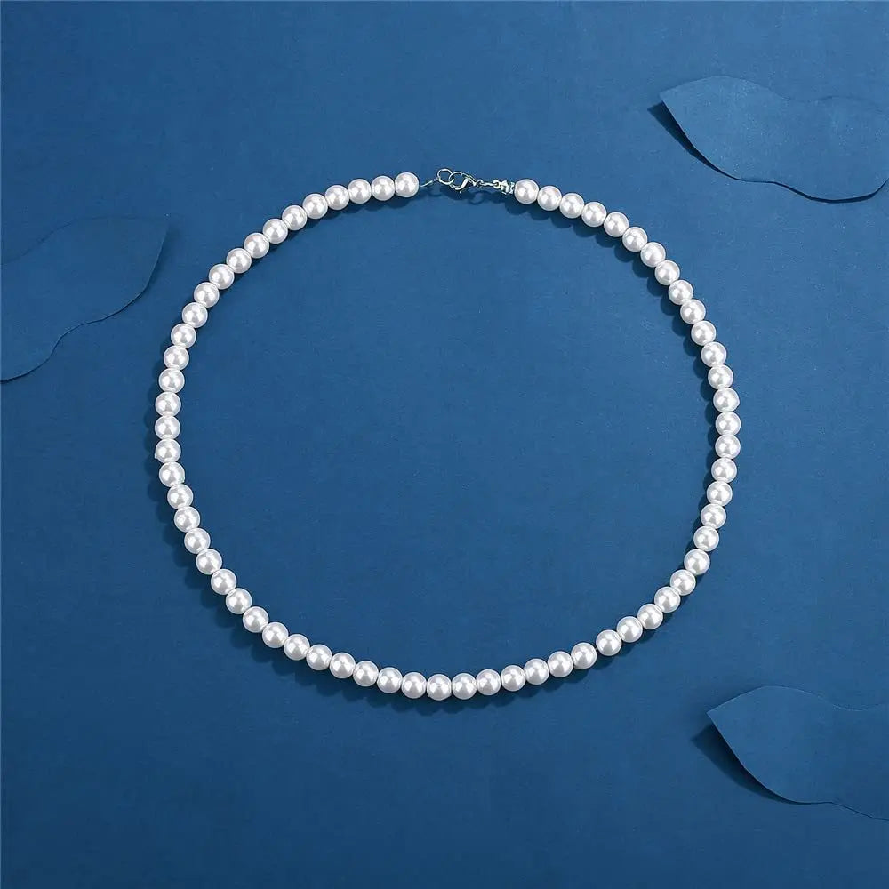 Pearl Necklace Men Simple Handmade Strand Bead Necklace New Trendy Men Jewelry for Women Girls Wedding Banquet Necklaces