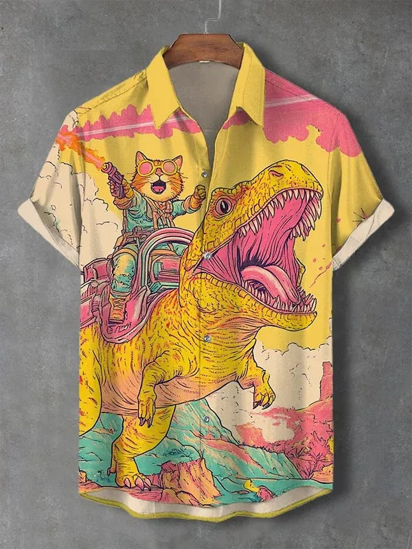 Cat Graphics Hawaiian Lapel Shirt