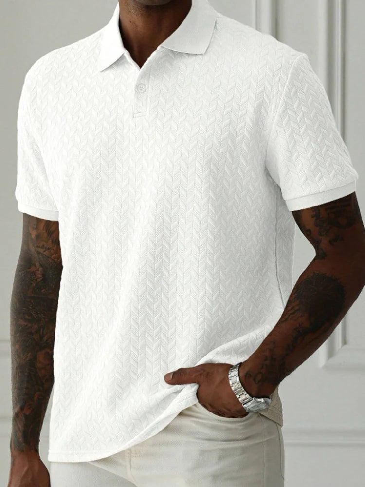 Stylish Mens Textured Polo Shirts Casual Turn-down Collar Buttoned Short Sleeve Polo T Shirt Men Spring Summer Fashion Pullovers
