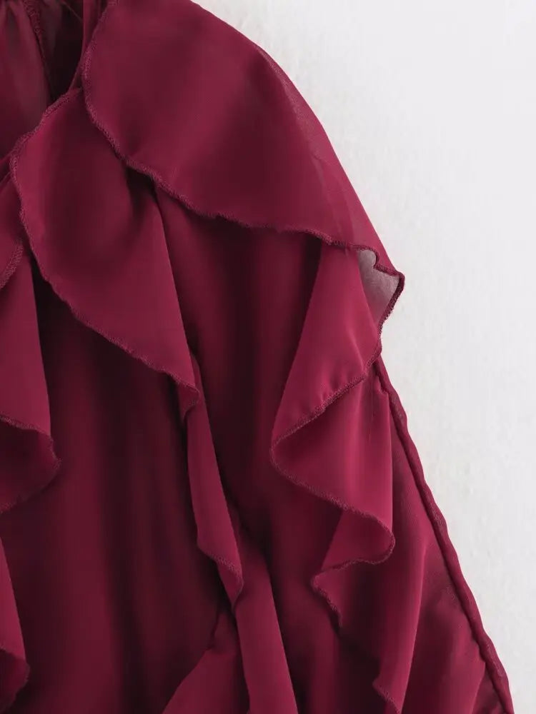 Women Long Sleeve Ruffle Trims Elegant Shirts & Blouses