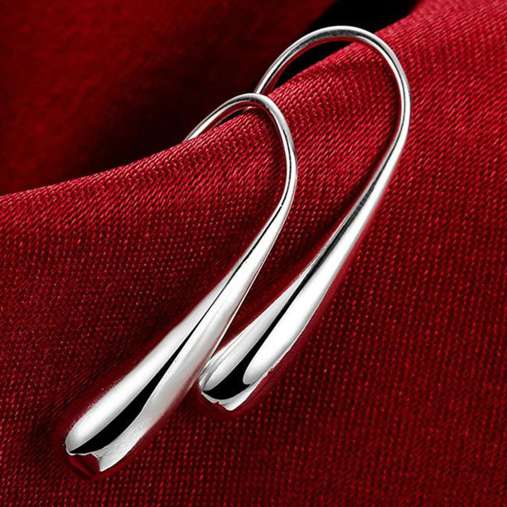 Sterling Silver Water Drop Pendants Hoop Earrings