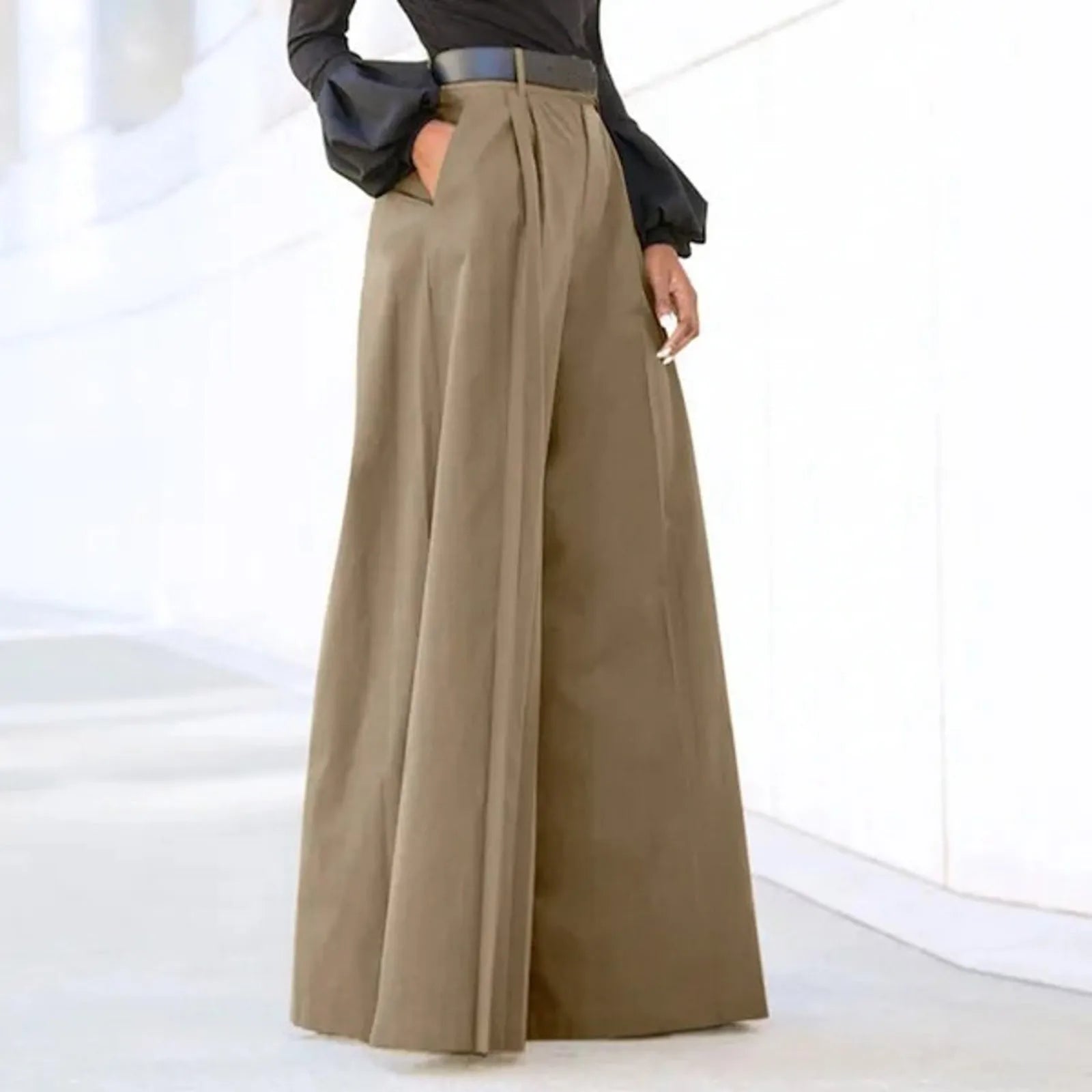 Flared Palazzo Pants For Women Cropped Cotton Linen Comfy Baggy Pants With Pockets Fashion Elegant Party High Waist Trousers