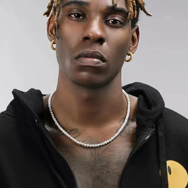 Pearl Necklace Men Simple Handmade Strand Bead Necklace New Trendy Men Jewelry for Women Girls Wedding Banquet Necklaces