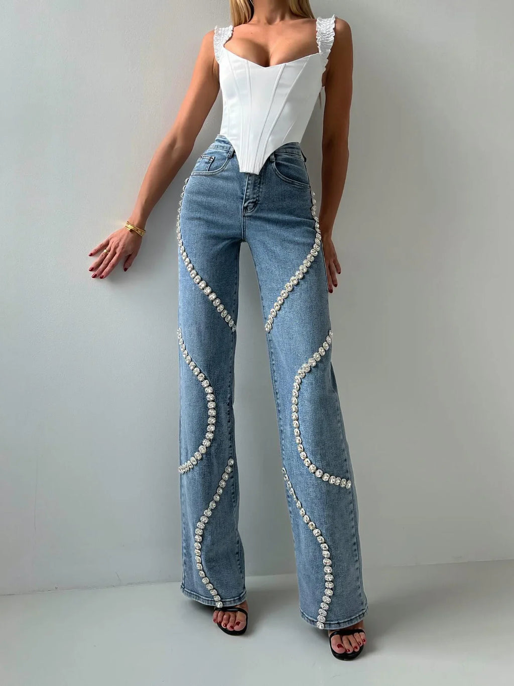 Stylish Rhinestone Jeans for Women