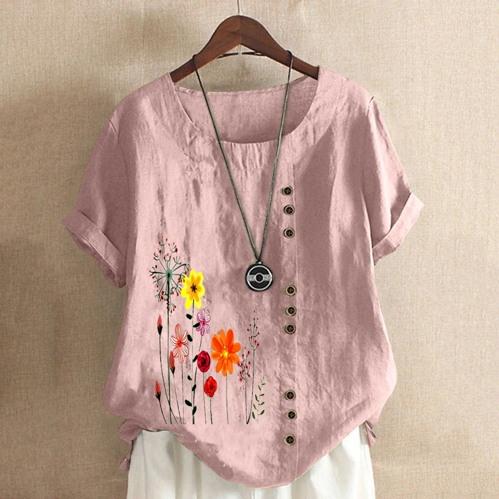 Women Cotton Linen Blouse 2025 Summer Vintage Floral Embroidery Blusas Mujer Casual O Neck Short Sleeve Loose Tops And Blouses