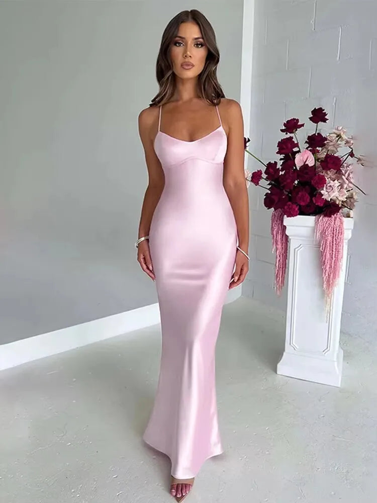 Avrilyaan Satin Backless Slim Sexy Dress Women 2024 Bodycon Long Summer Dress Mermaid Elegant NightClub Party Dresses Vestidos
