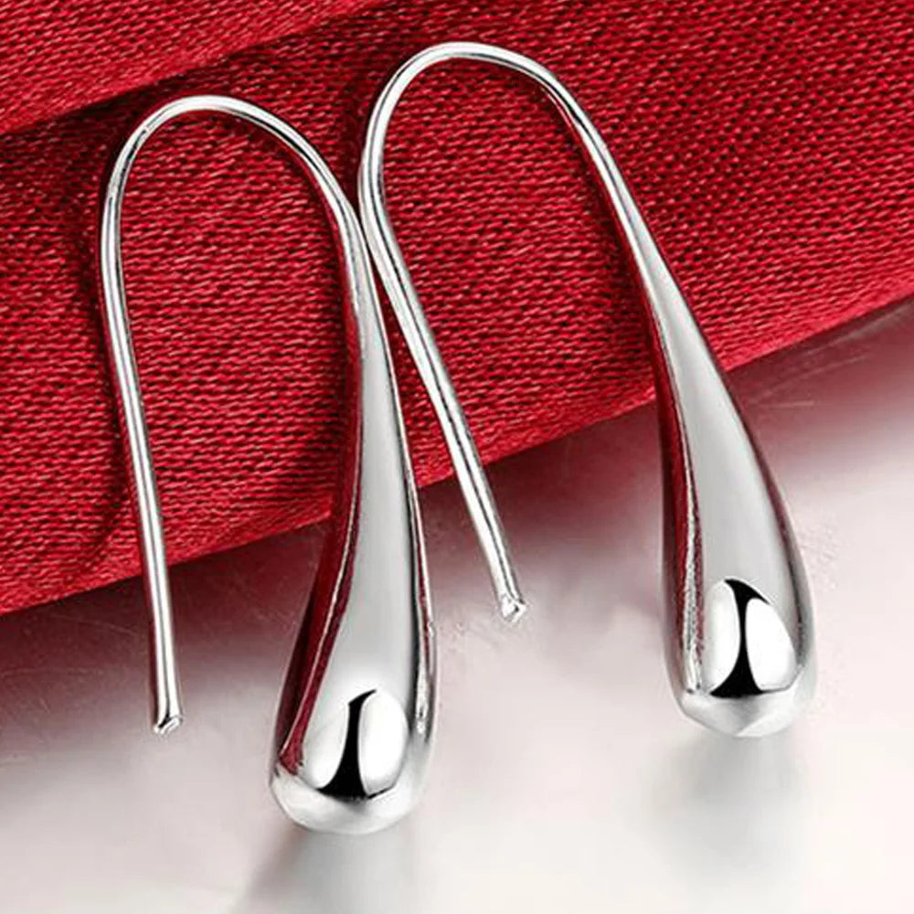 Sterling Silver Water Drop Pendants Hoop Earrings