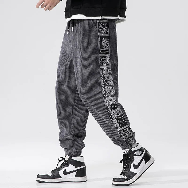 Oversize Cashew Flower Corduroy Sweatpants Pantalones