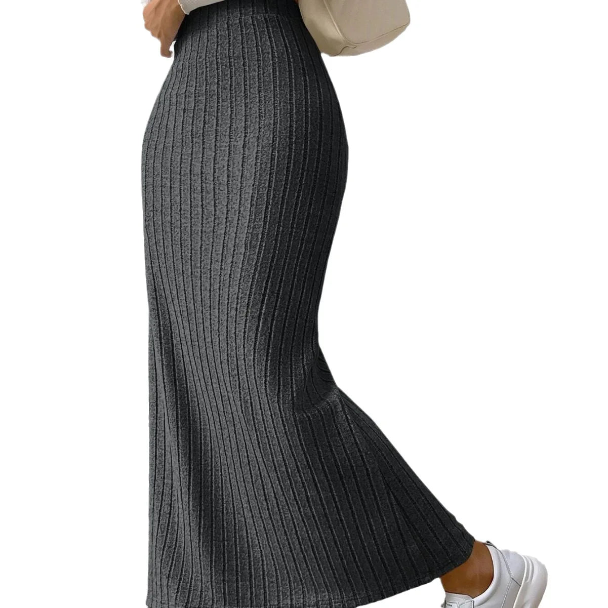 Knitted Skirt With Hip Slits For Women 2024 New Summer Style Side Slim Solid Color High Waist Long Skirt