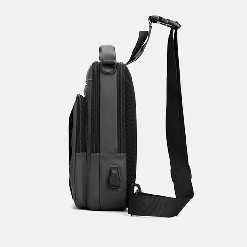 Men Small Backpack Chest Pack Shoulder Bag with USB Charging Port Travel Male Waterproof Nylon Sling Messenger Cross body Bags