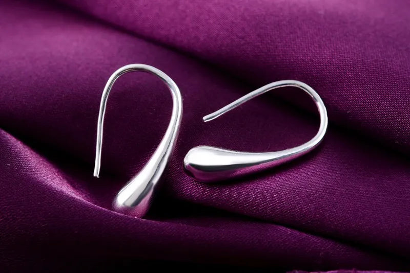 Sterling Silver Water Drop Pendants Hoop Earrings