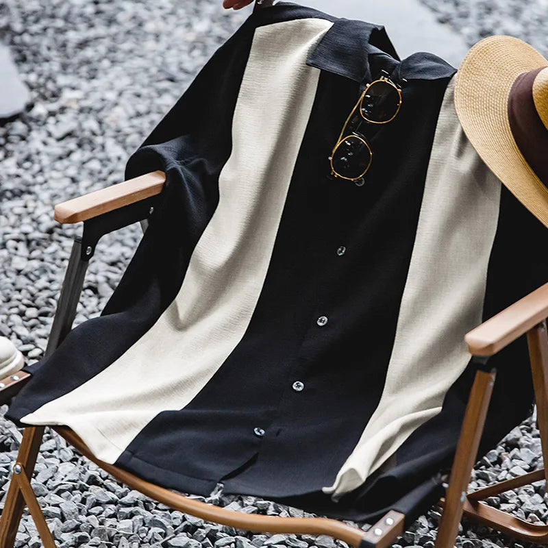 Maden Summer Men's Casual Linen Shirt Cuban Collar Button Down Short Sleeve Shirts Korean Style Breathable Hawaiian Blouses