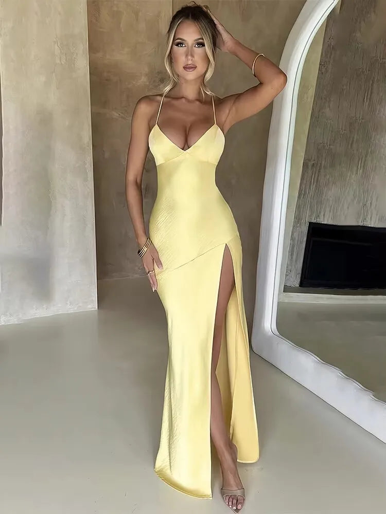 Avrilyaan Satin Backless Slim Sexy Dress Women 2024 Bodycon Long Summer Dress Mermaid Elegant NightClub Party Dresses Vestidos