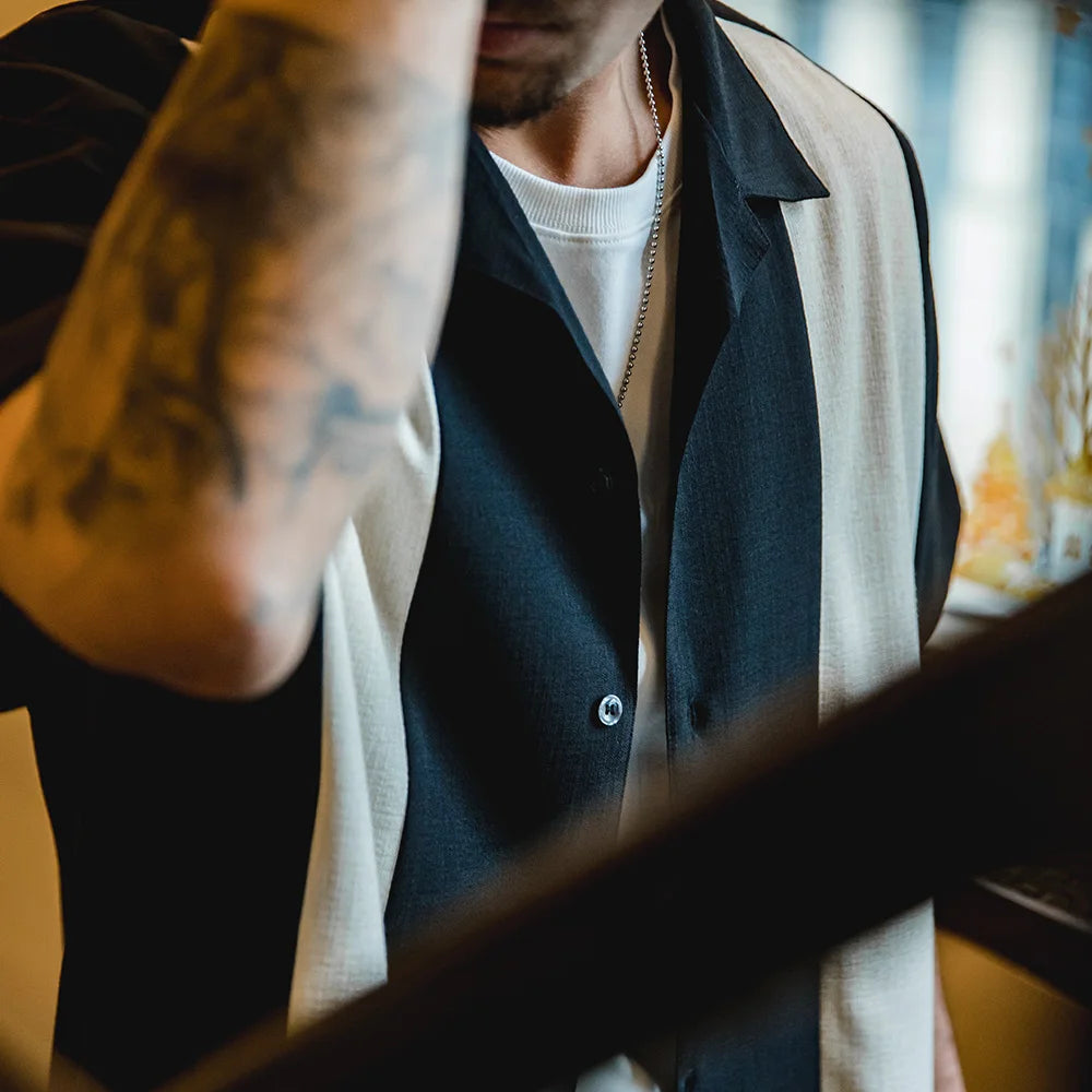 Maden Summer Men's Casual Linen Shirt Cuban Collar Button Down Short Sleeve Shirts Korean Style Breathable Hawaiian Blouses