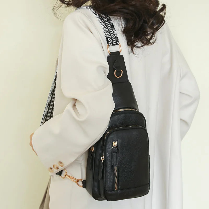 PU Women's Chest Bag Single Shoulder Crossbody Bag Large Capacity Backpack Girl's Shoulder Bag