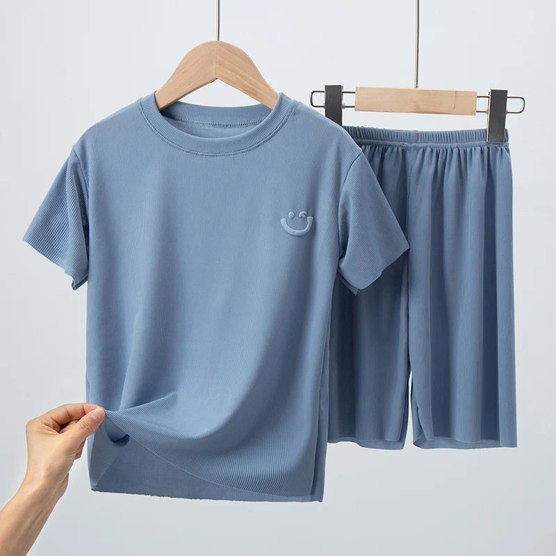 Thin Short-sleeved Shorts Ice Silk Suit