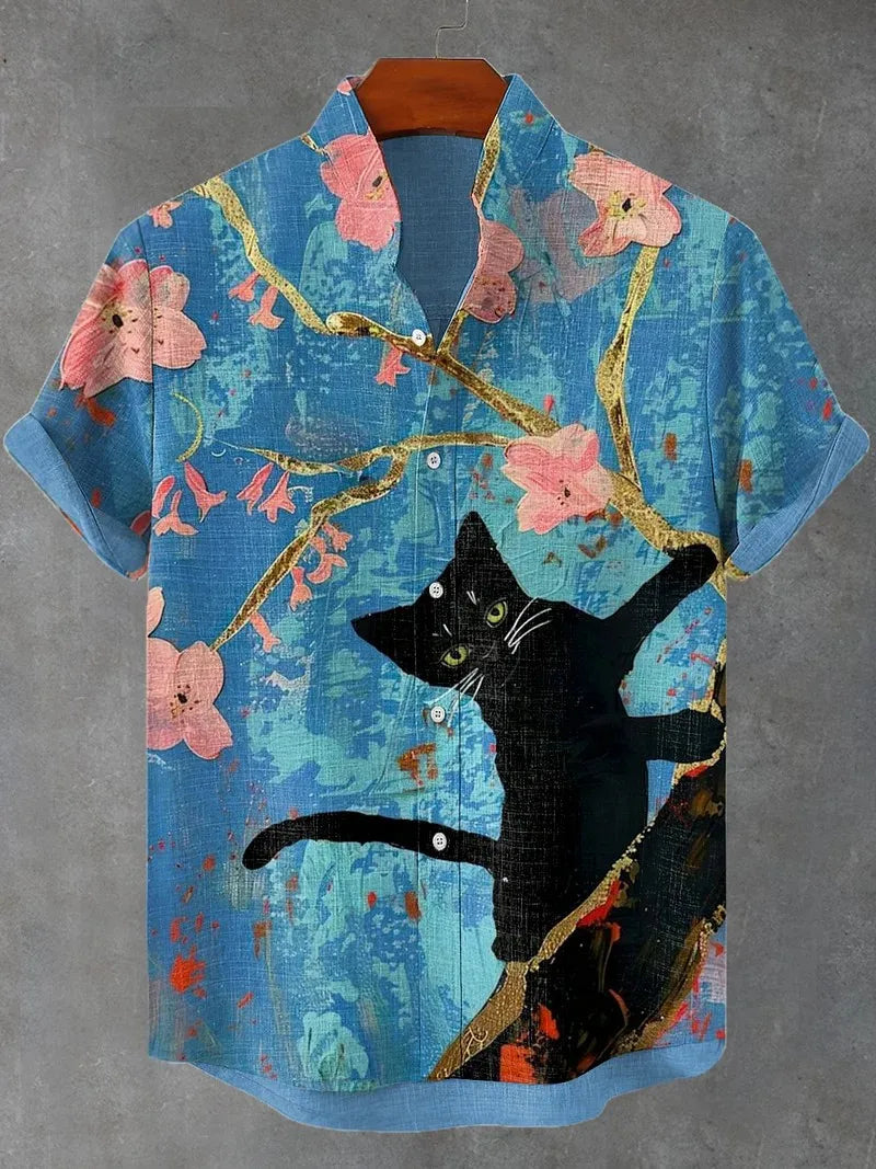 Cat Graphics Hawaiian Lapel Shirt