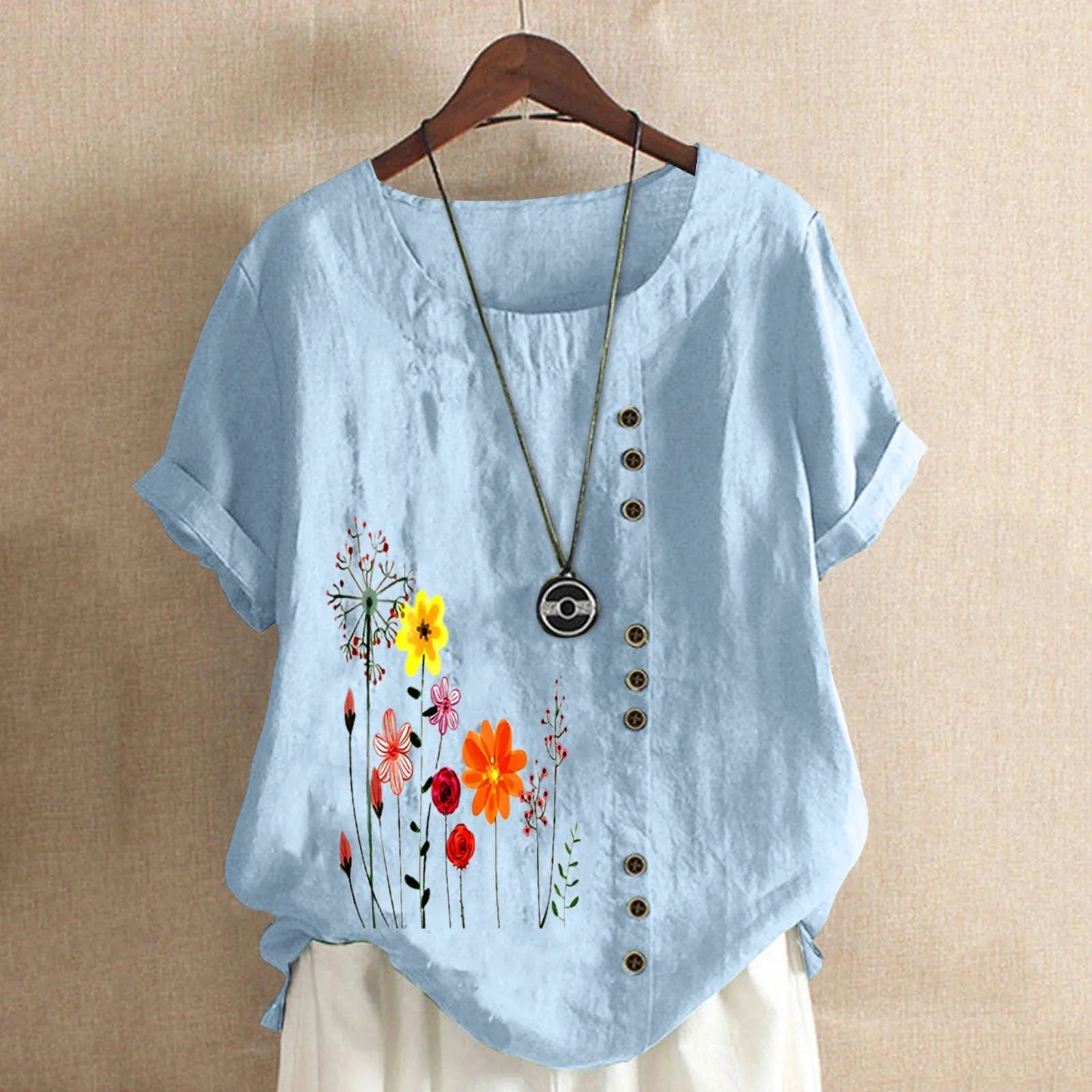 Women Cotton Linen Blouse 2025 Summer Vintage Floral Embroidery Blusas Mujer Casual O Neck Short Sleeve Loose Tops And Blouses
