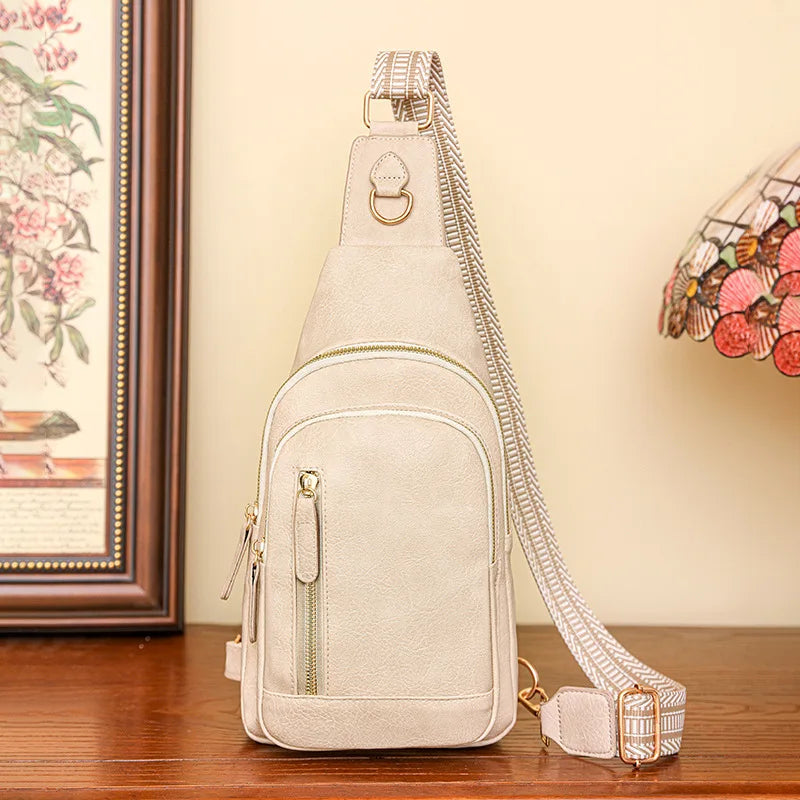 PU Women's Chest Bag Single Shoulder Crossbody Bag Large Capacity Backpack Girl's Shoulder Bag