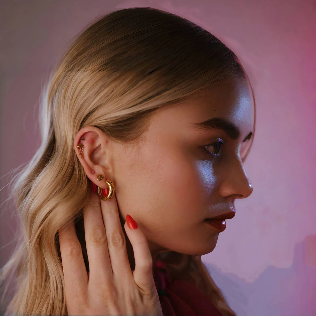 Inlaid Zircon Hoop Earrings