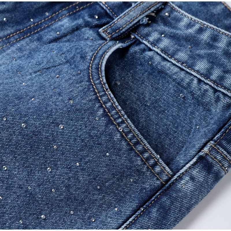 Rhinestone High Waist Jeans
