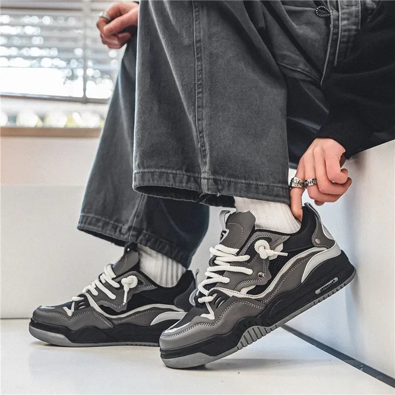 Men's Vulcanized Shoes Trendy Personalized Teenagers Casual Shoes Round Toe Lace-Up Plus Size Platform Shoes Men Shose For Sale