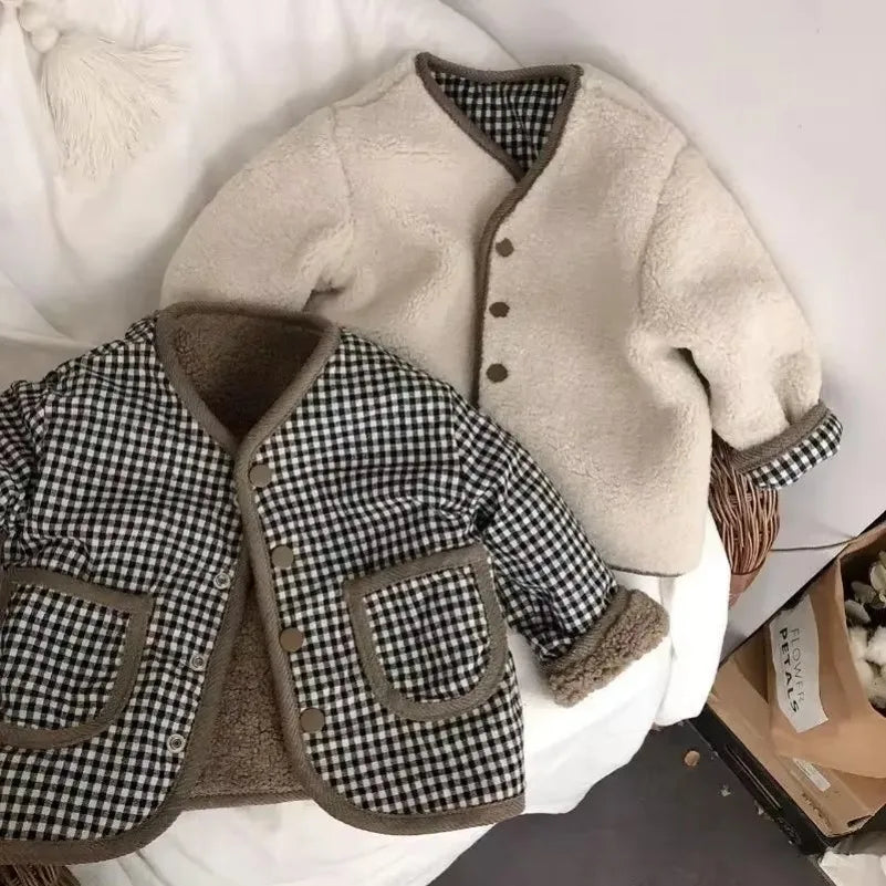 Two Sided Plaid Plush Jacket
