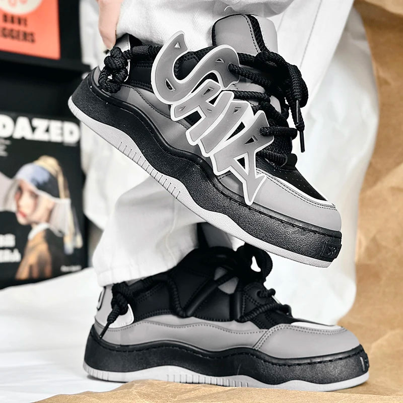 2025 Spring New Men's Fashion Street Bread Shoes Anti-slip Wear-resistant Thick Sole Increase Tide Shoes Trend Board Shoes