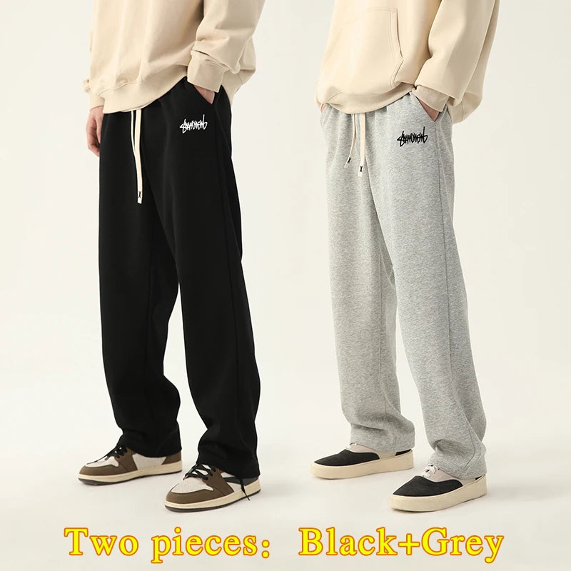 Men's Graphic Drawstring Waist Sweatpants, Regular Fit Casual Pocket Straight Leg Pants for Daily Wear, Men's Bottoms for Season