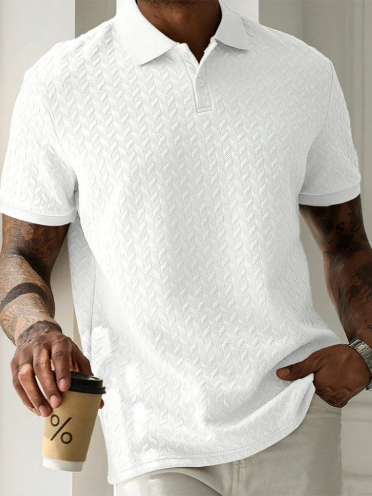 Stylish Mens Textured Polo Shirts Casual Turn-down Collar Buttoned Short Sleeve Polo T Shirt Men Spring Summer Fashion Pullovers