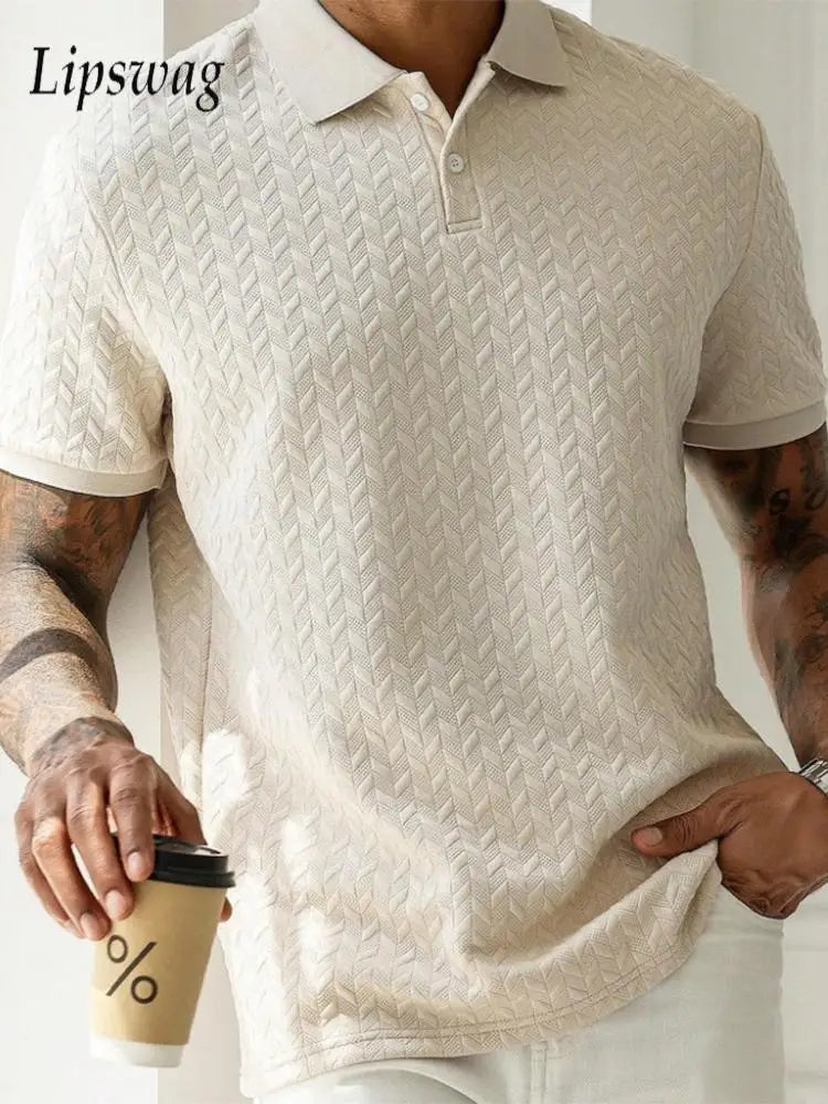 Stylish Mens Textured Polo Shirts Casual Turn-down Collar Buttoned Short Sleeve Polo T Shirt Men Spring Summer Fashion Pullovers