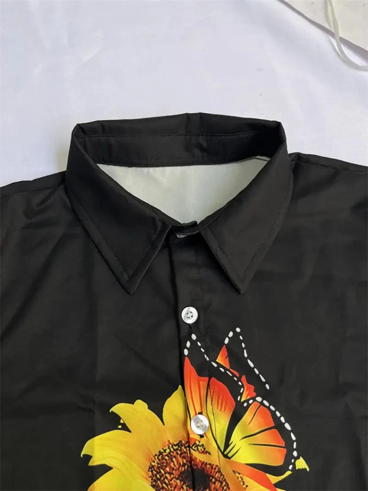 2025 New Ladies Casual Short Sleeve Shirt Fun Love Printed Lapel Button Down Shirt Daily Spring Summer Party Ladies Tops