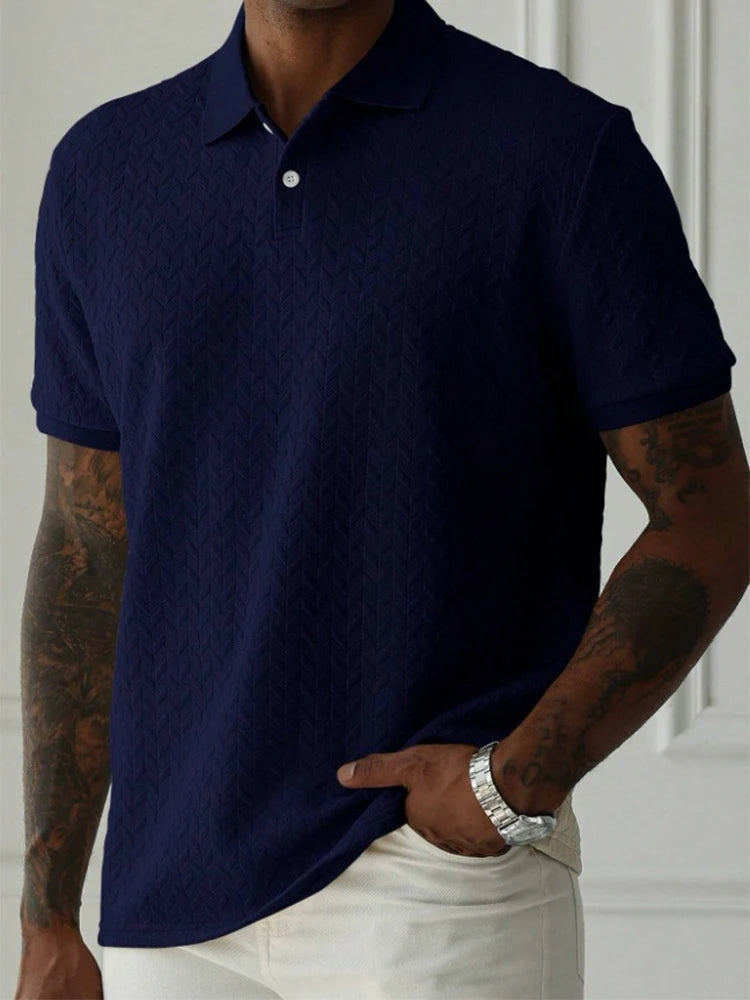 Stylish Mens Textured Polo Shirts Casual Turn-down Collar Buttoned Short Sleeve Polo T Shirt Men Spring Summer Fashion Pullovers