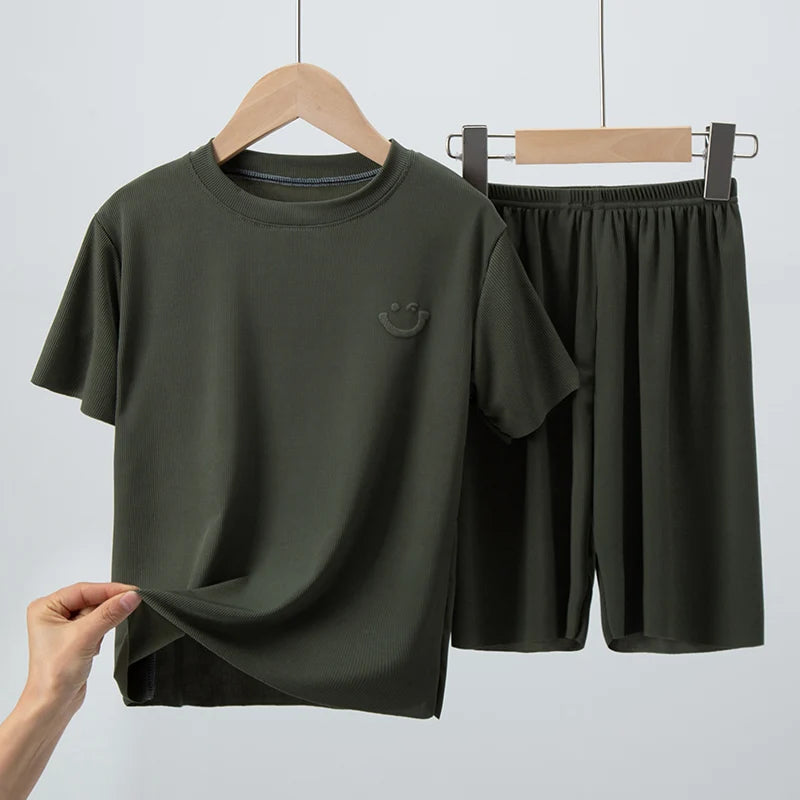 Thin Short-sleeved Shorts Ice Silk Suit