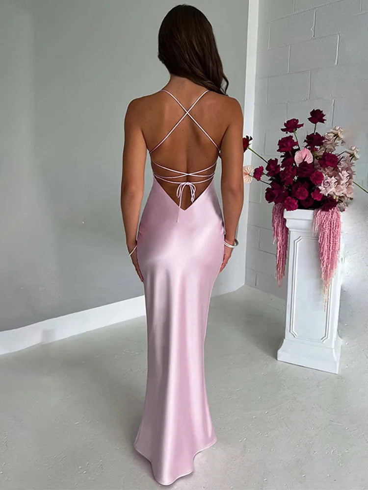 Avrilyaan Satin Backless Slim Sexy Dress Women 2024 Bodycon Long Summer Dress Mermaid Elegant NightClub Party Dresses Vestidos