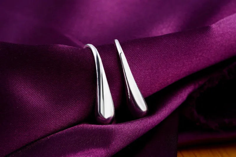 Sterling Silver Water Drop Pendants Hoop Earrings